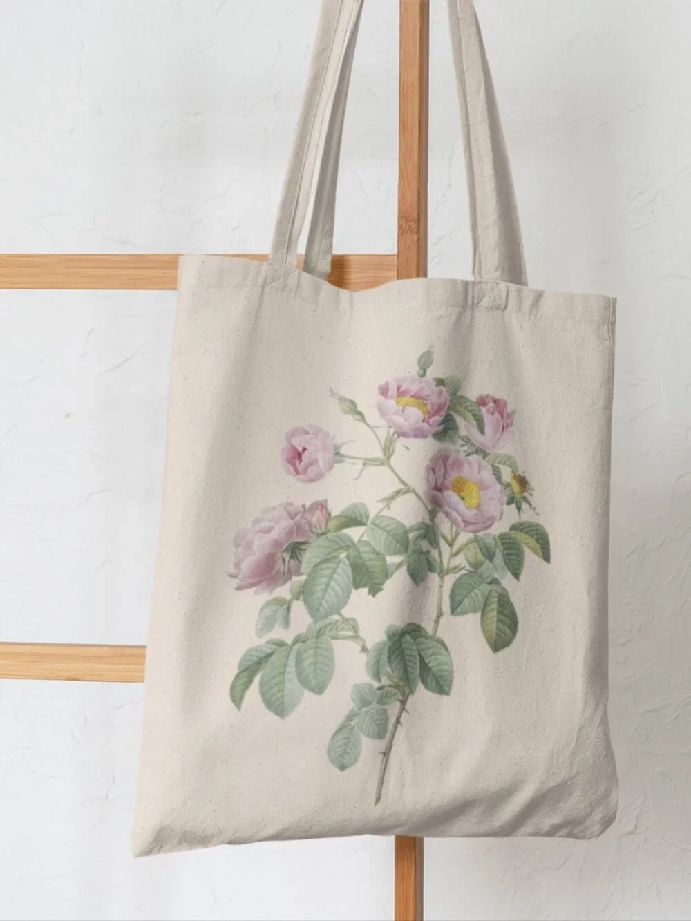 Tomentose Rose Vintage Floral Print Graphic Canvas Tote Bag